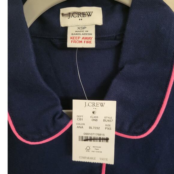 NWT J. Crew Factory Flannel Long Sleeve Pajama TOP ONLY Navy Pink XSP - Picture 3 of 4